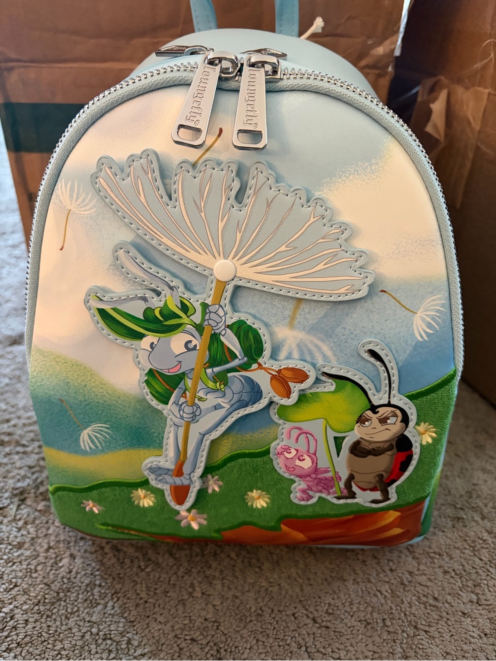 Loungefly Light Blue Garden Bugs Life Characters Mini Backpack